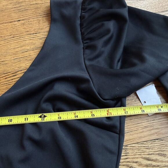 Kimchi Blue Puff Sleeve Mini Cocktail Dress Womens Large Deep V Morticia Witchy - Picture 8 of 9